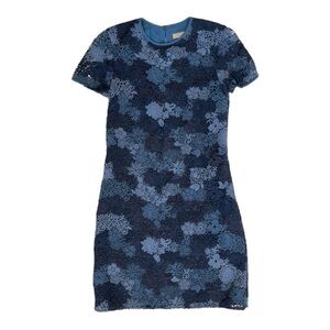 Burberry London Blue Multi Lian Print Lace Overlay Shift Dress